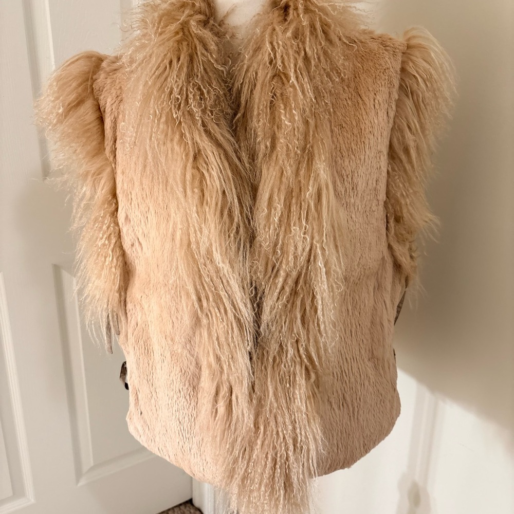 Vintage Mongolian Sheep Fur Vest 
Reversible - Tie Front and Side - Unisex
